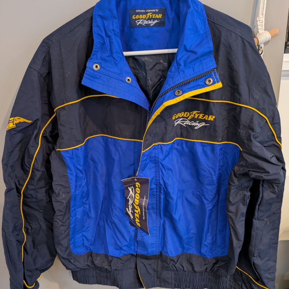 Racing Men's Blue and Black Jacket